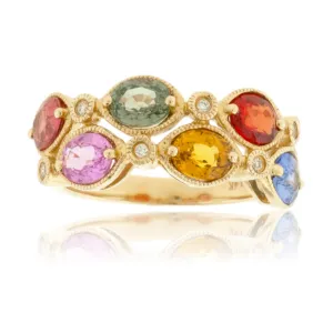 Oval Rainbow Sapphire & Diamond Ring