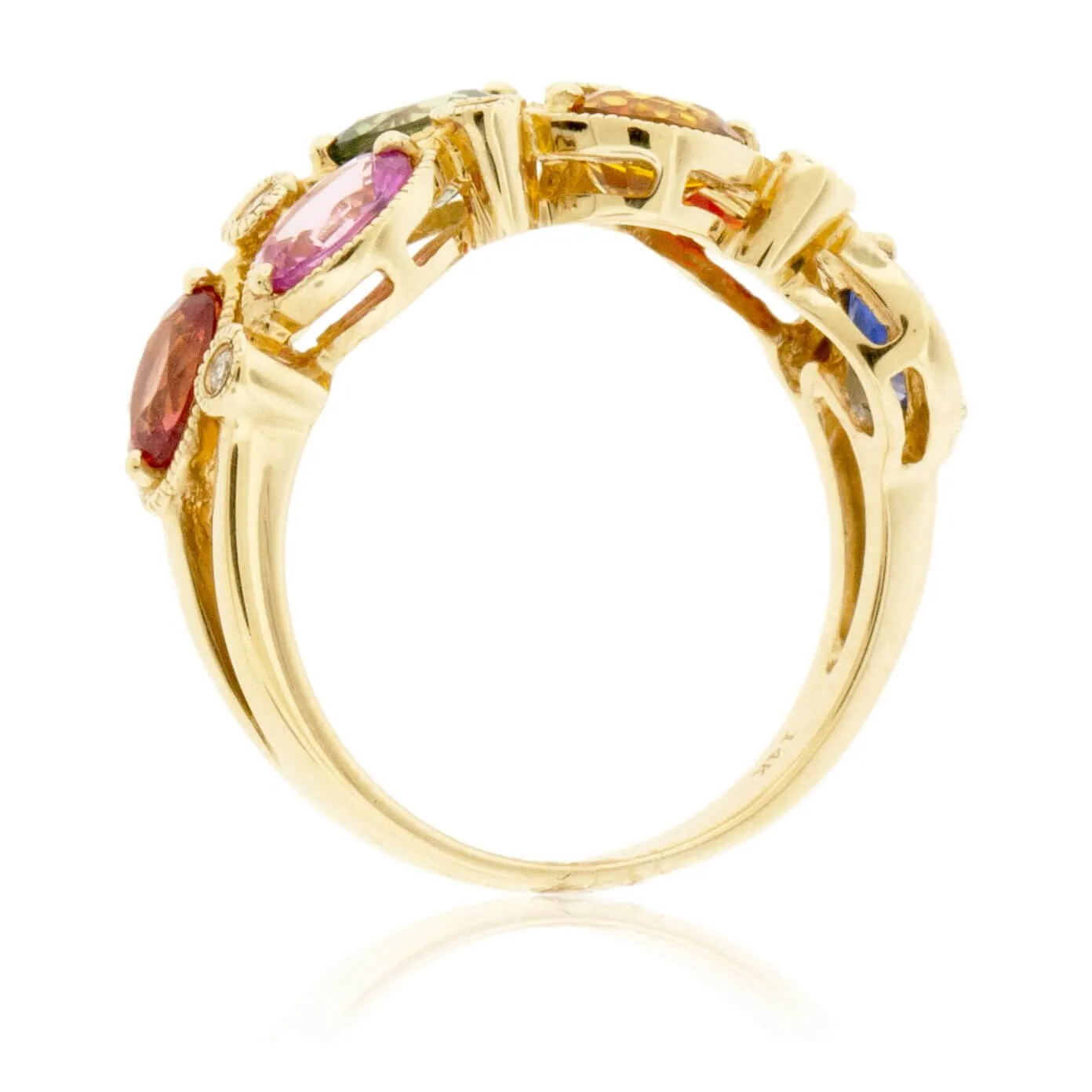 Oval Rainbow Sapphire & Diamond Ring