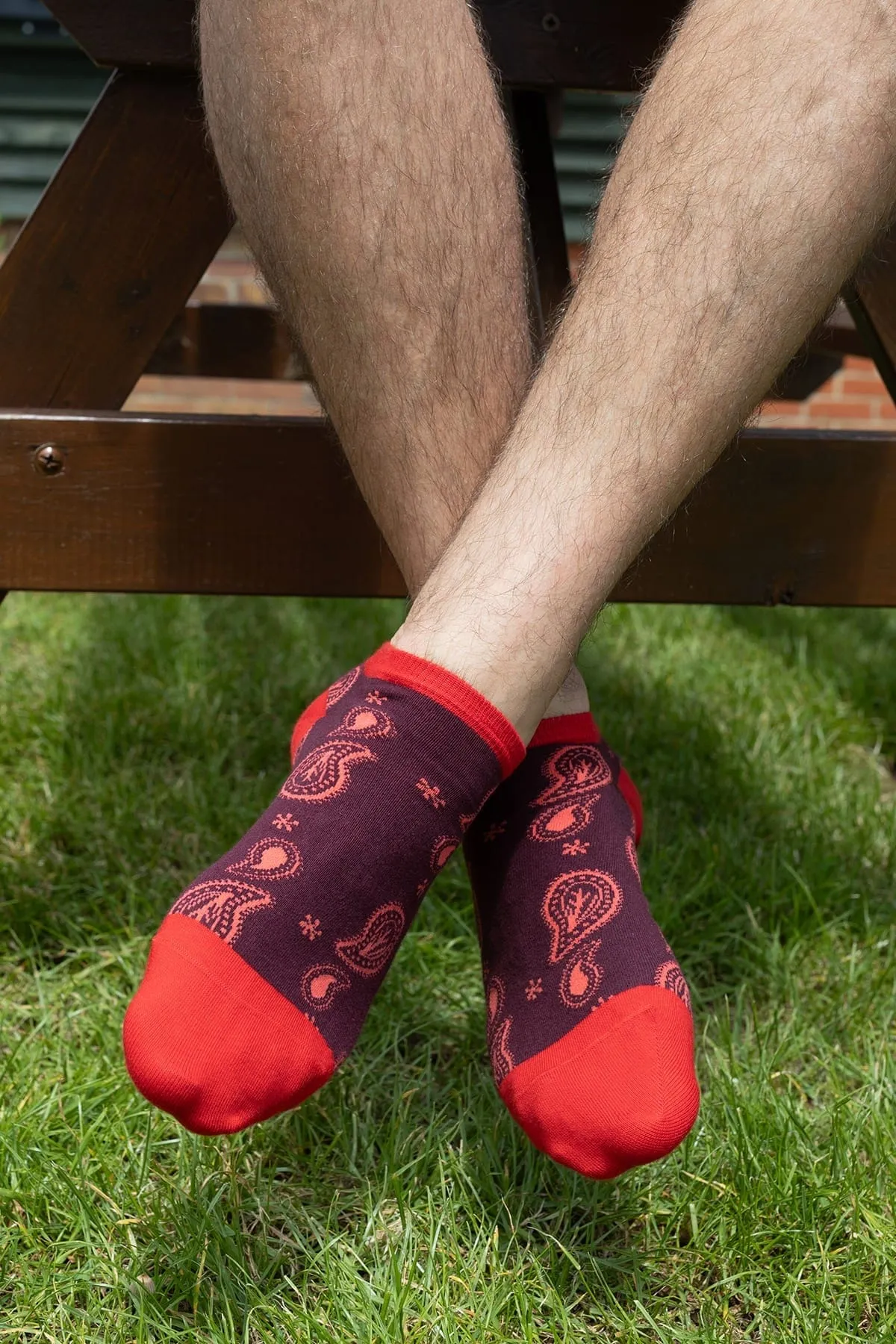 Paisley Men's Organic Cotton Trainer Socks | Burgundy