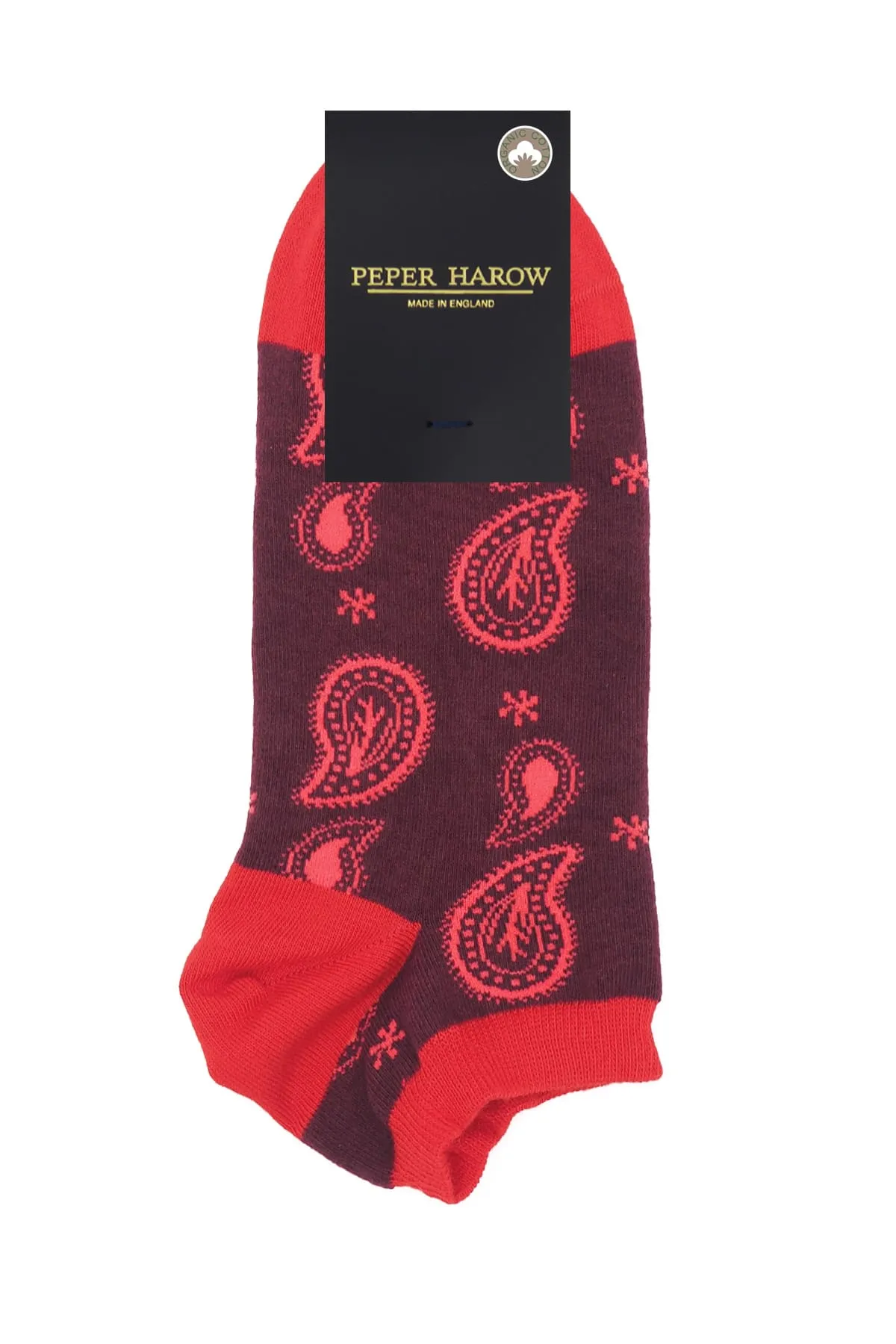 Paisley Men's Organic Cotton Trainer Socks | Burgundy