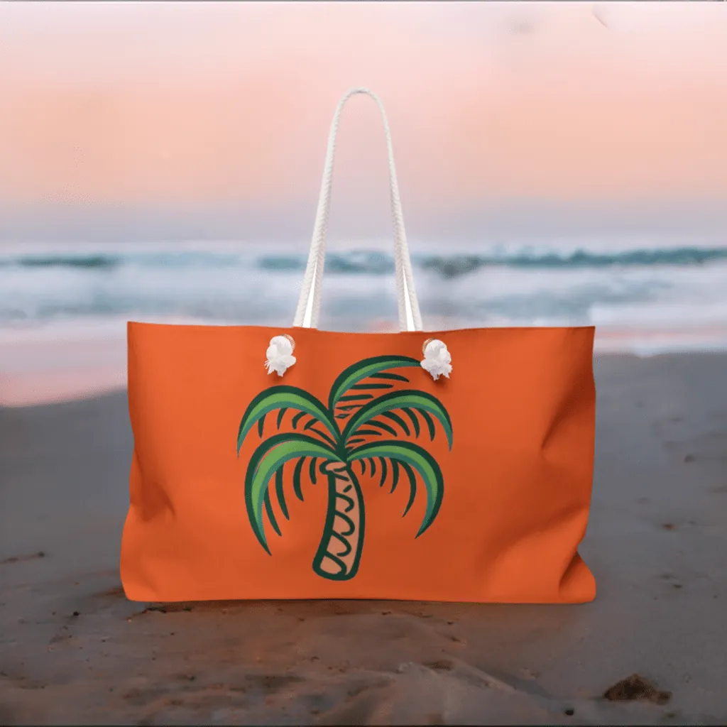 Palm Trees on Orange Beach Bag - Weekend Travel Tote