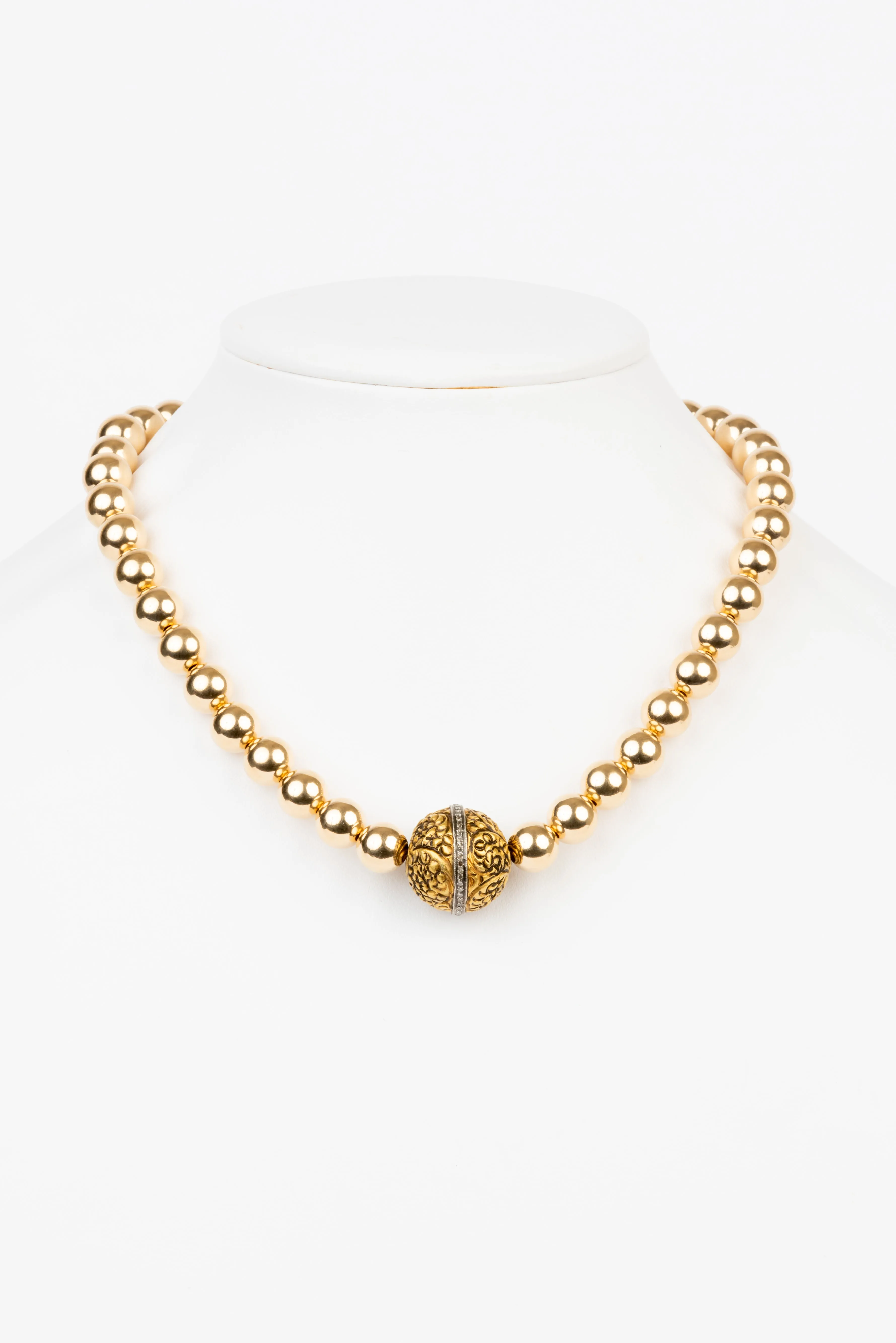 Pave Diamond, 10 MM Gold Filled Bead Necklace