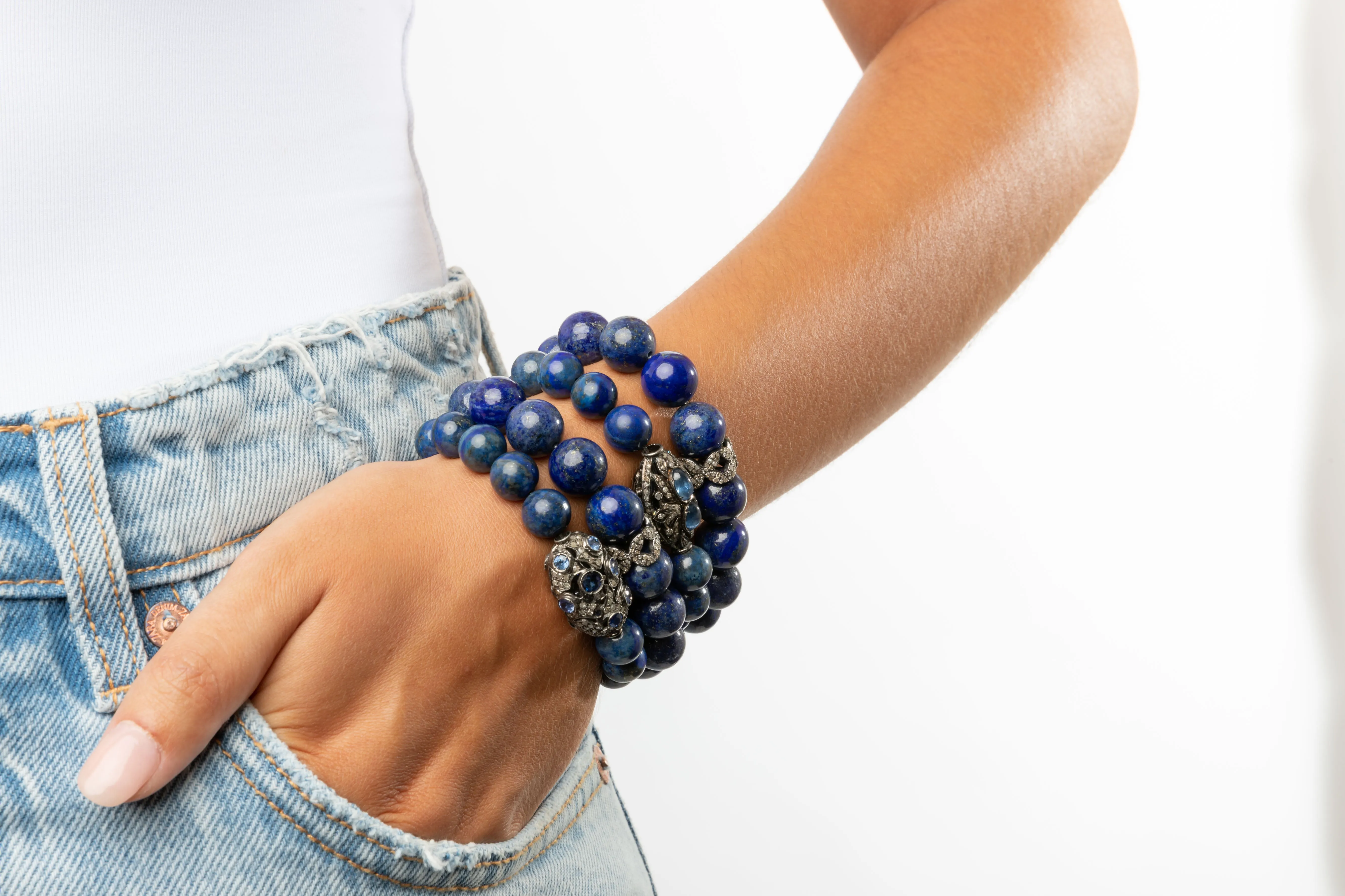 Pave Diamond, Kyanite, Lapis Bracelet