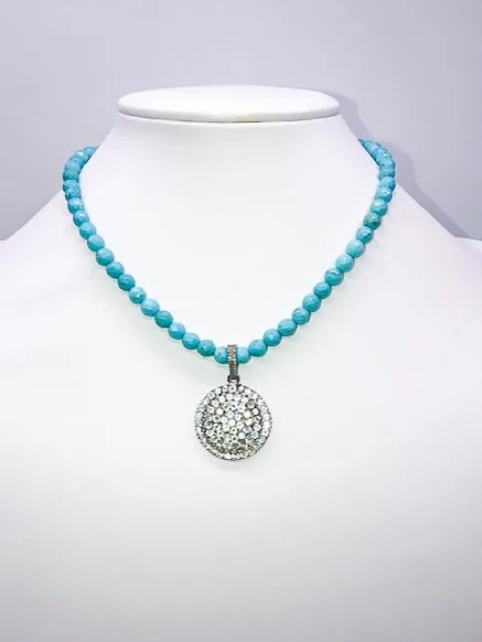 Pave Diamond, Moonstone, Turquoise Necklace