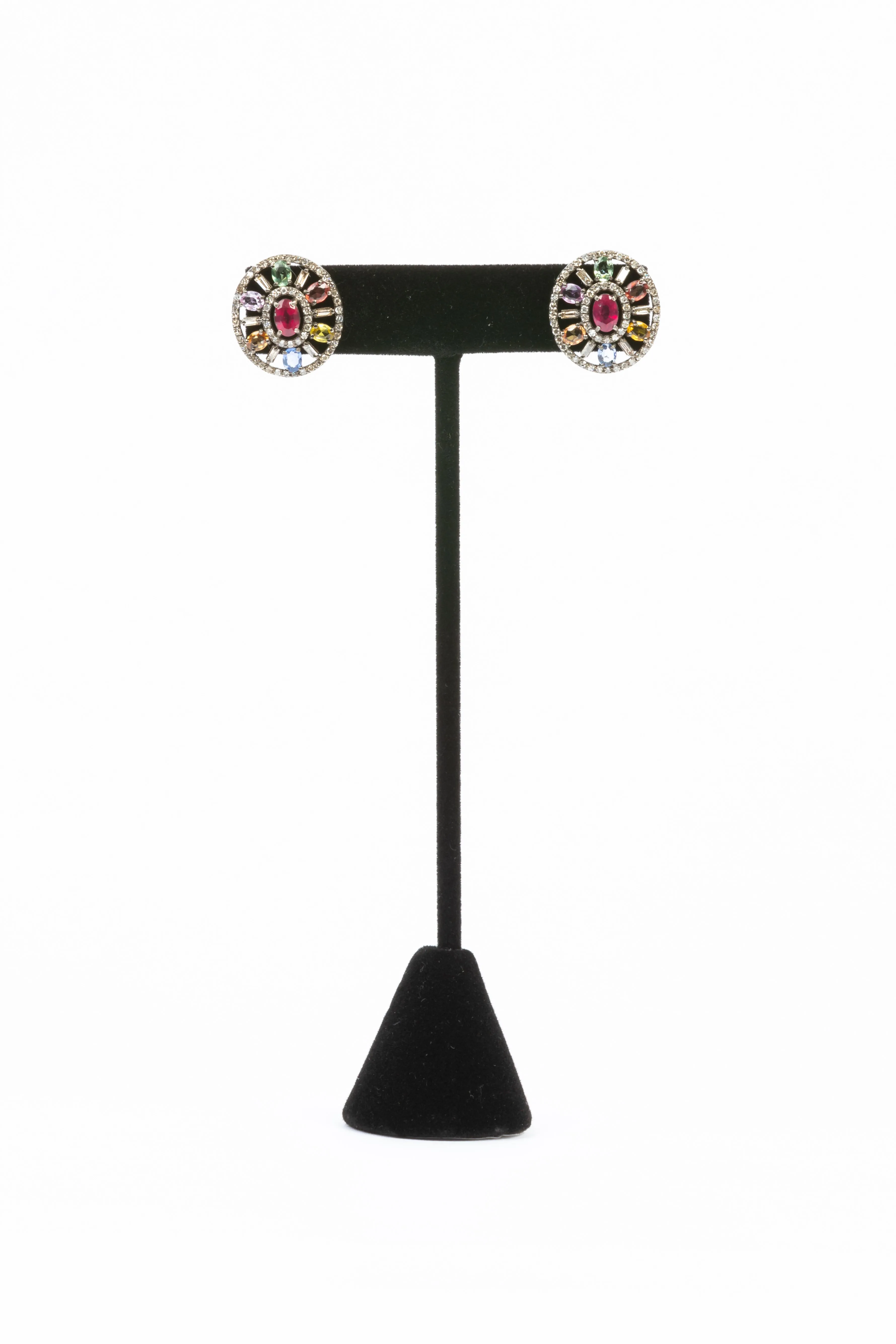 Pave Diamond, Multi Sapphire Earrings