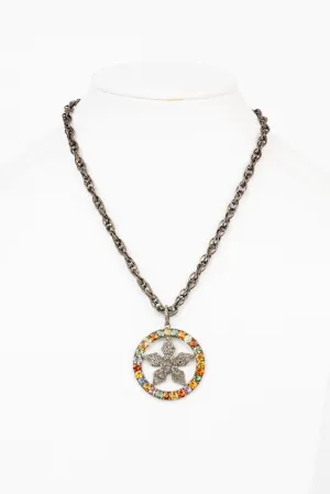 Pave  Diamond, Multi Sapphire Necklace
