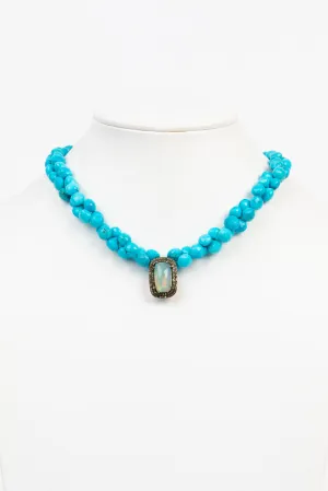 Pave Diamond, Opal, Turquoise Necklace