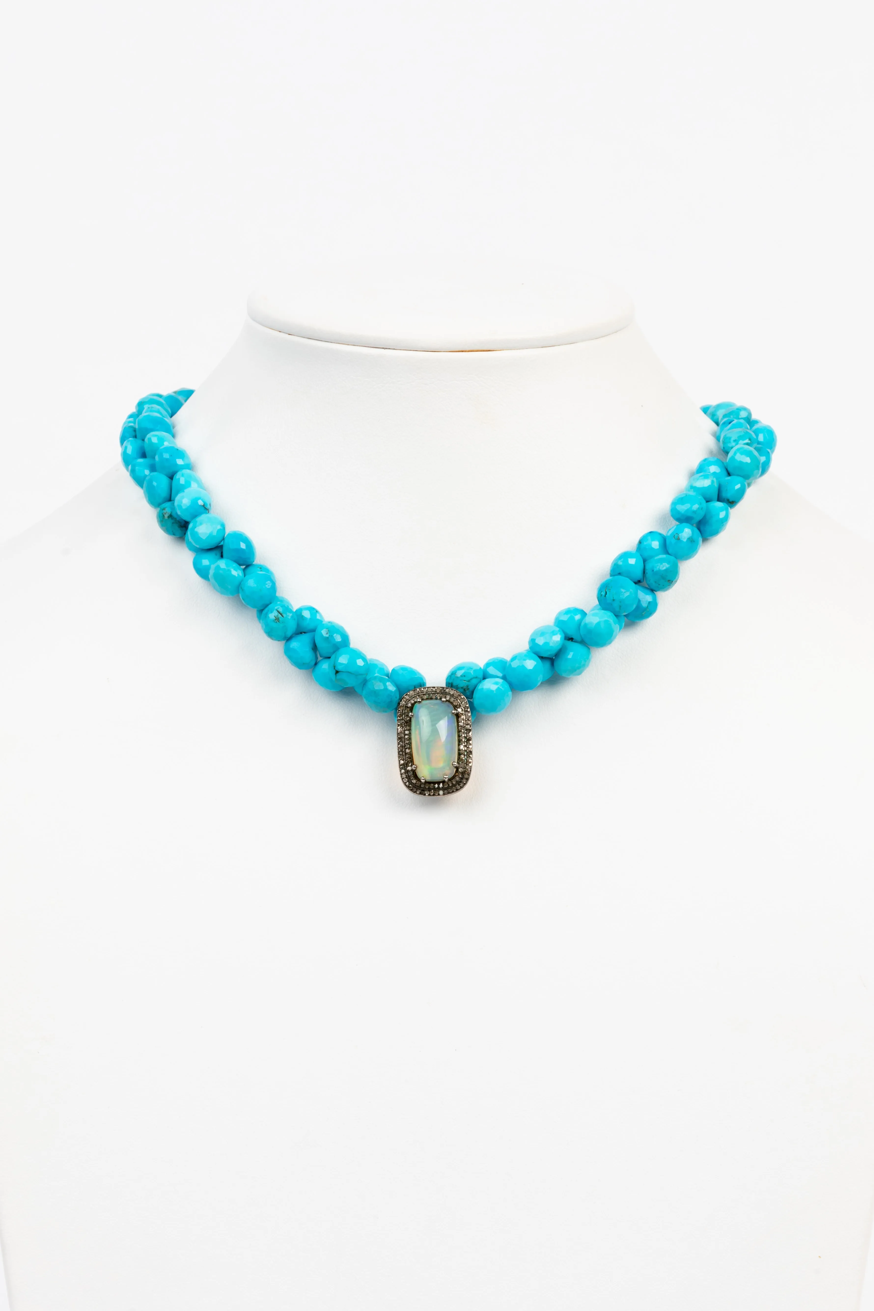 Pave Diamond, Opal, Turquoise Necklace