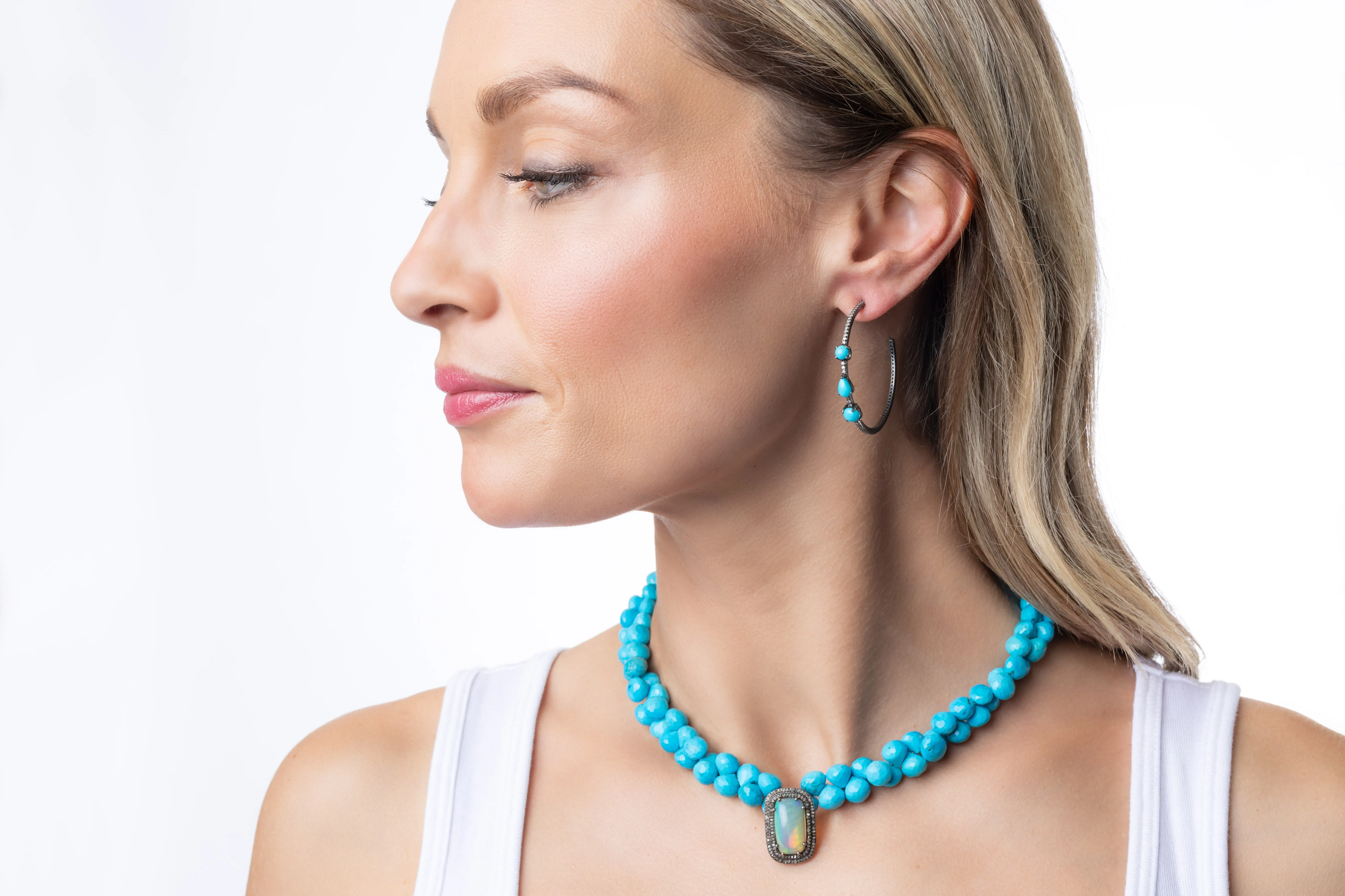 Pave Diamond, Opal, Turquoise Necklace