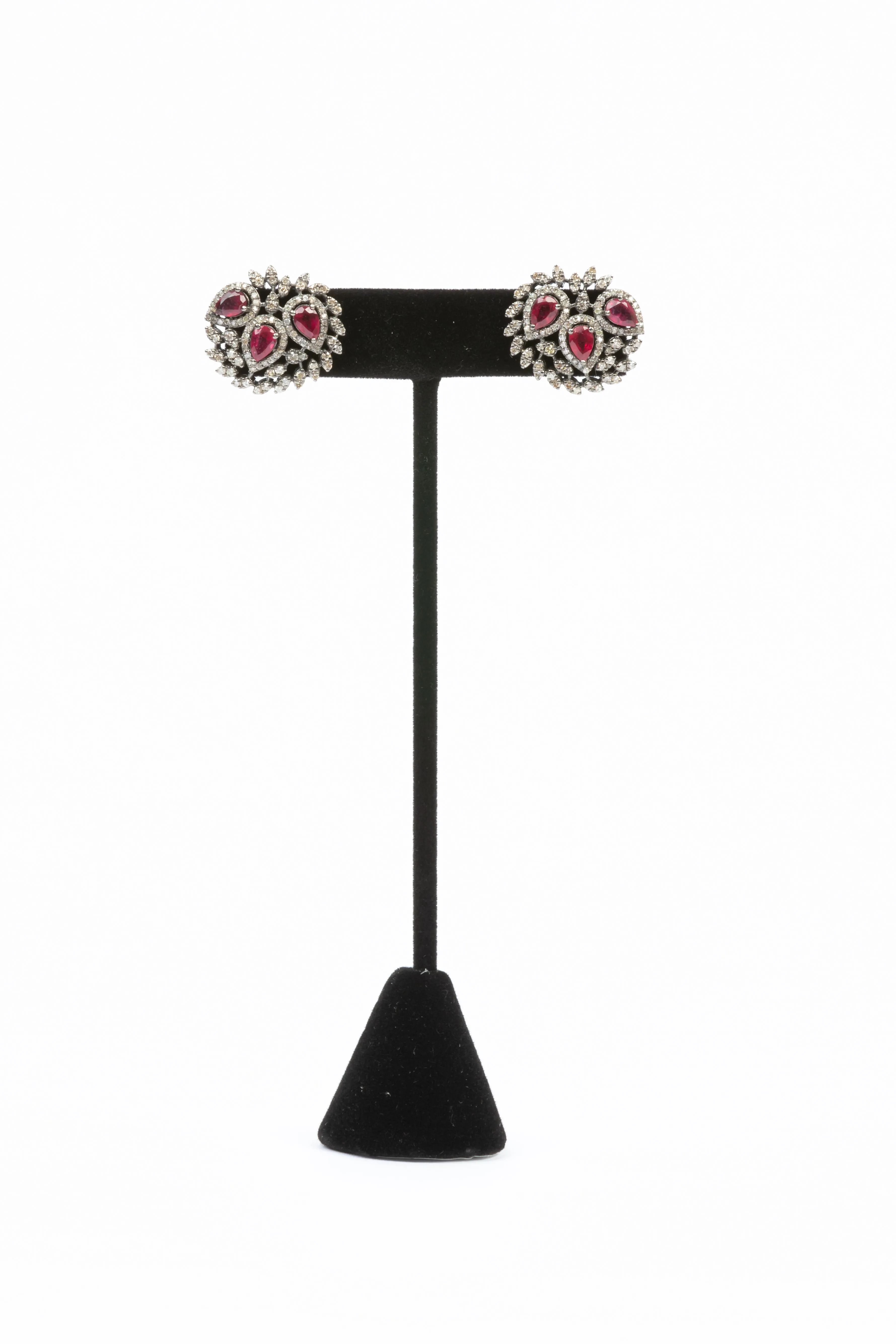 Pave Diamond, Ruby Stud Earrings