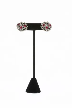 Pave Diamond, Ruby Stud Earrings