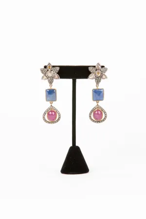 Pave Diamond, Sapphire Earrings