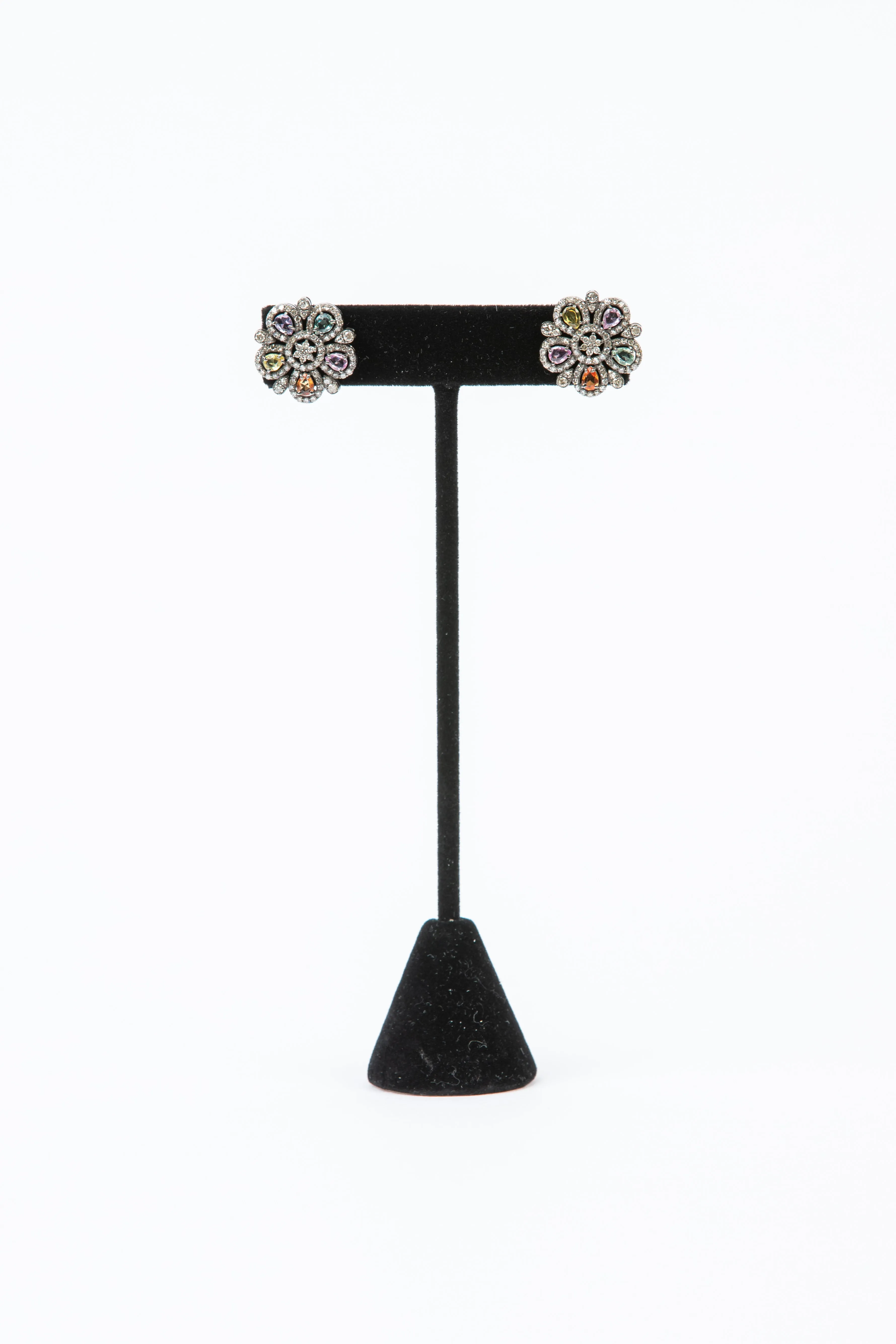 Pave Diamond, Sapphire Earrings