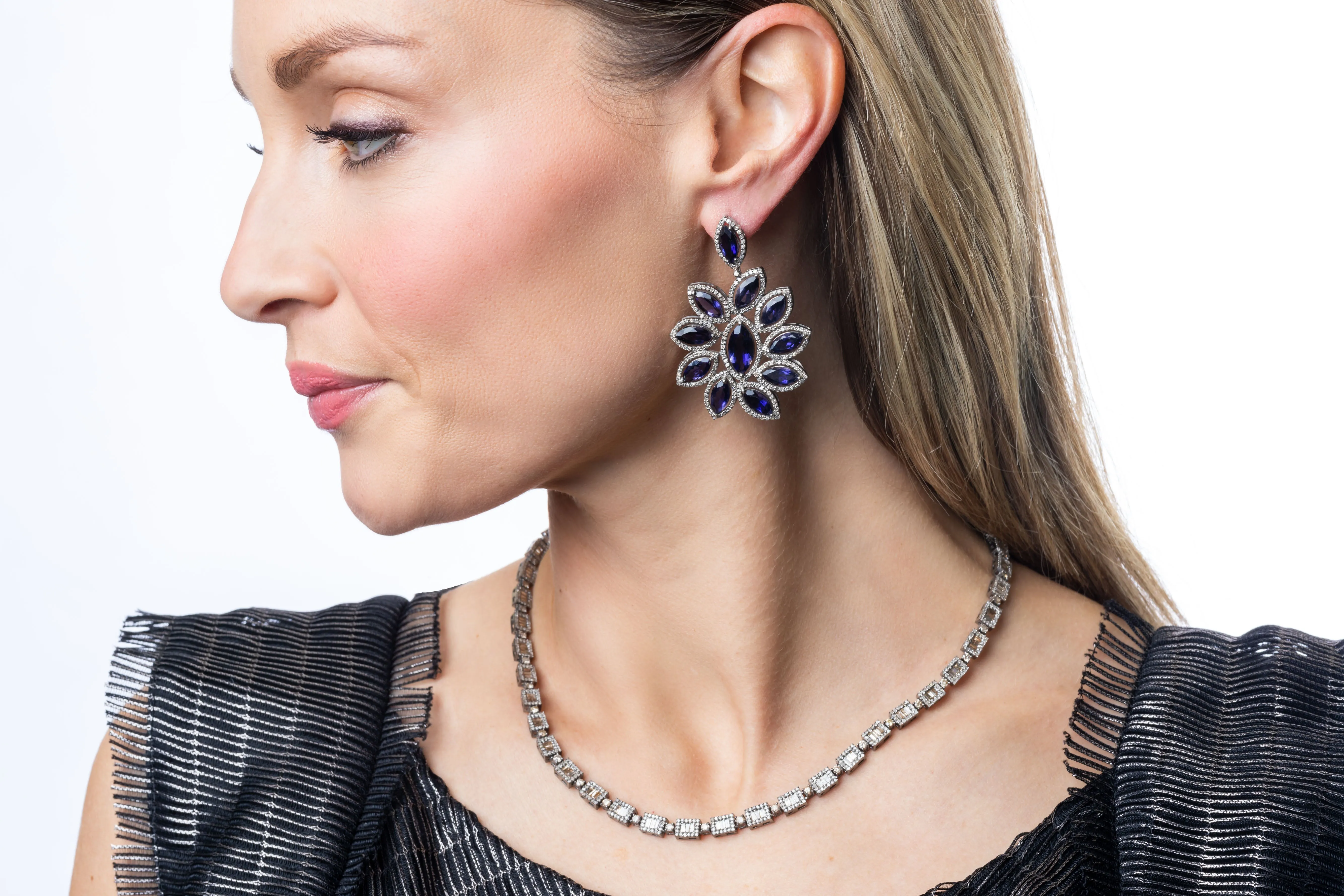 Pave Diamond, Tanzanite Earring