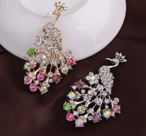 Peacock Brooch with Colorful Crystals