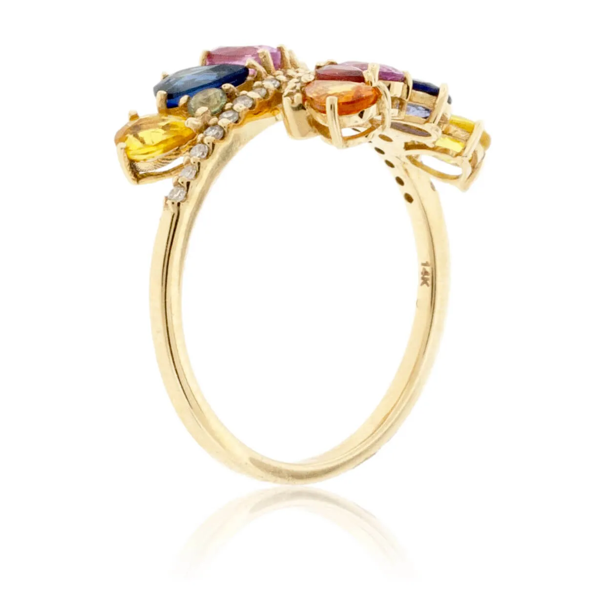 Pear Rainbow Sapphire & Diamond Butterflly Wing Style Ring