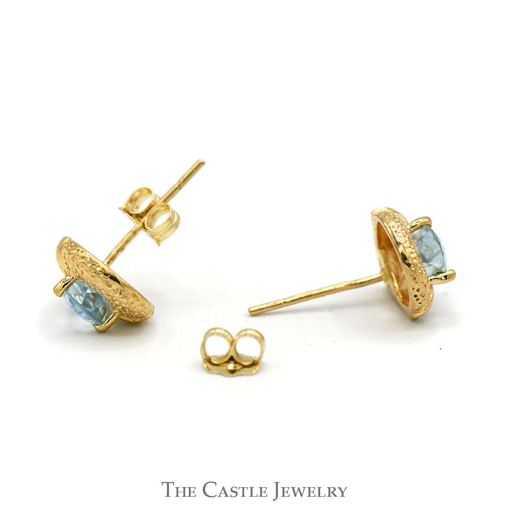 Pear Shaped Blue Topaz Stud Earrings with Tear Drop Shape in 10k Yellow Gold