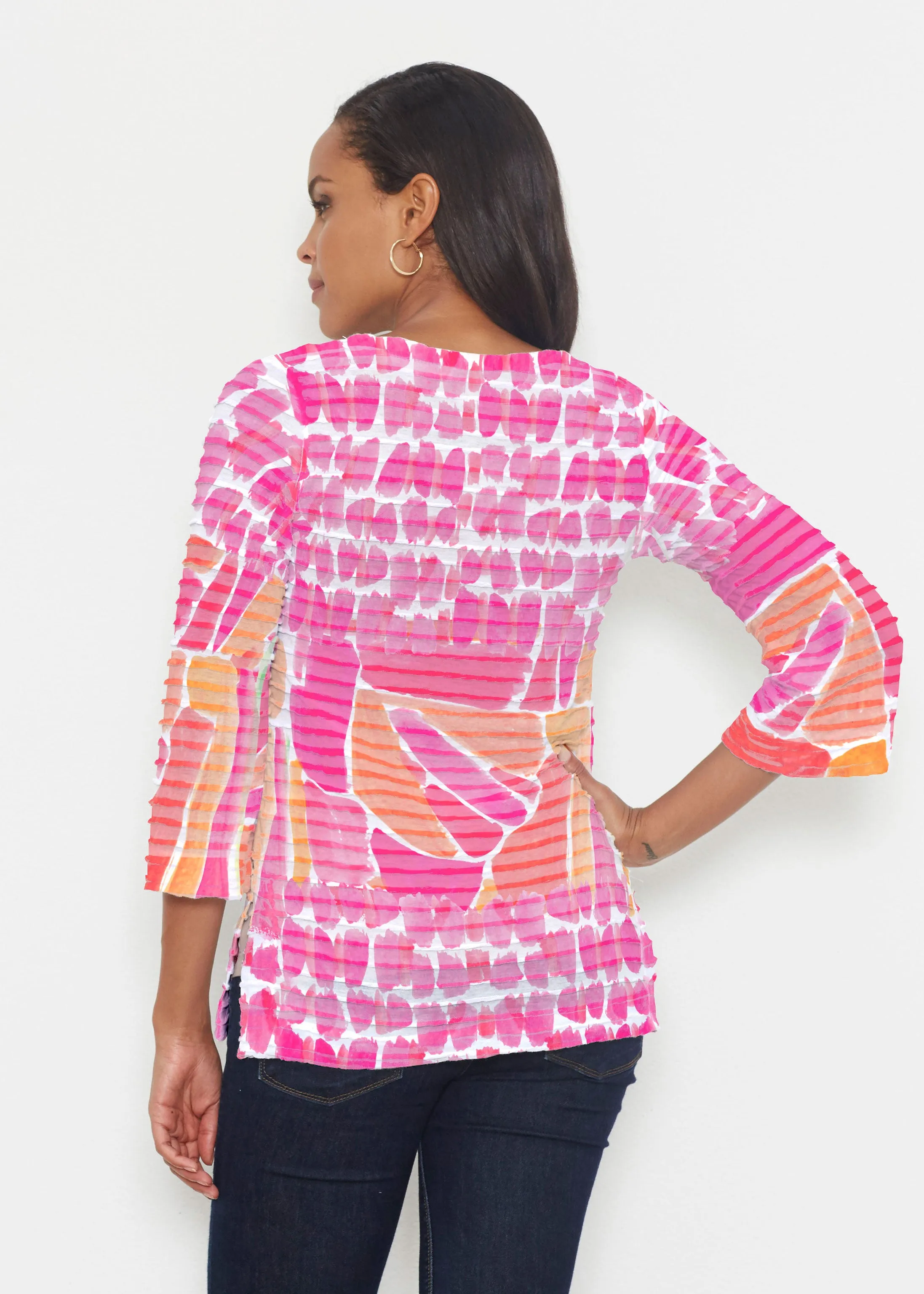 Pebble Walk Orange (17261) ~ Banded 3/4 Bell-Sleeve V-Neck Tunic