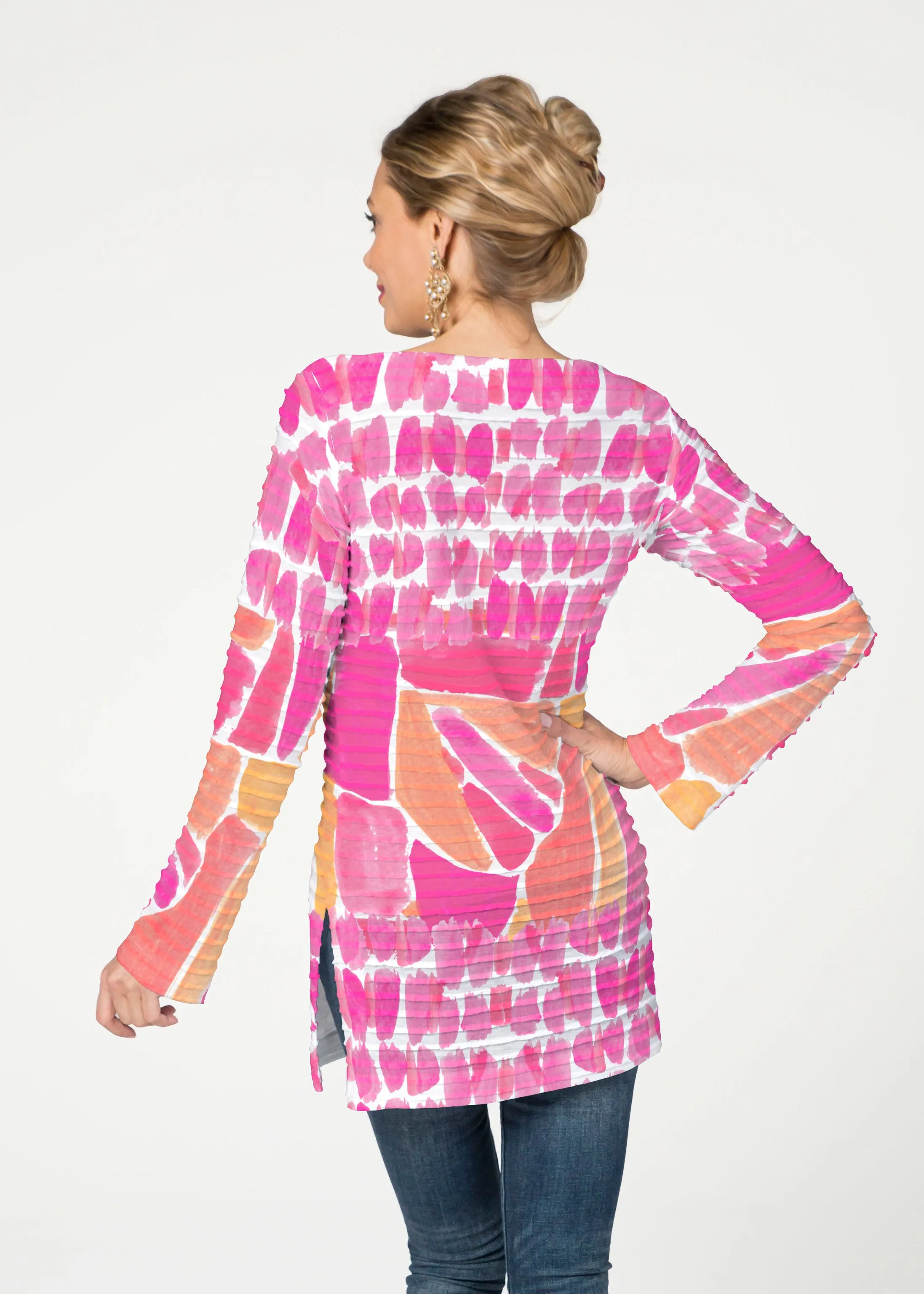 Pebble Walk Orange (17261) ~ Banded Boatneck Tunic