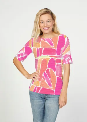 Pebble Walk Orange (17261) ~ Banded Elbow Sleeve Boat Neck Top