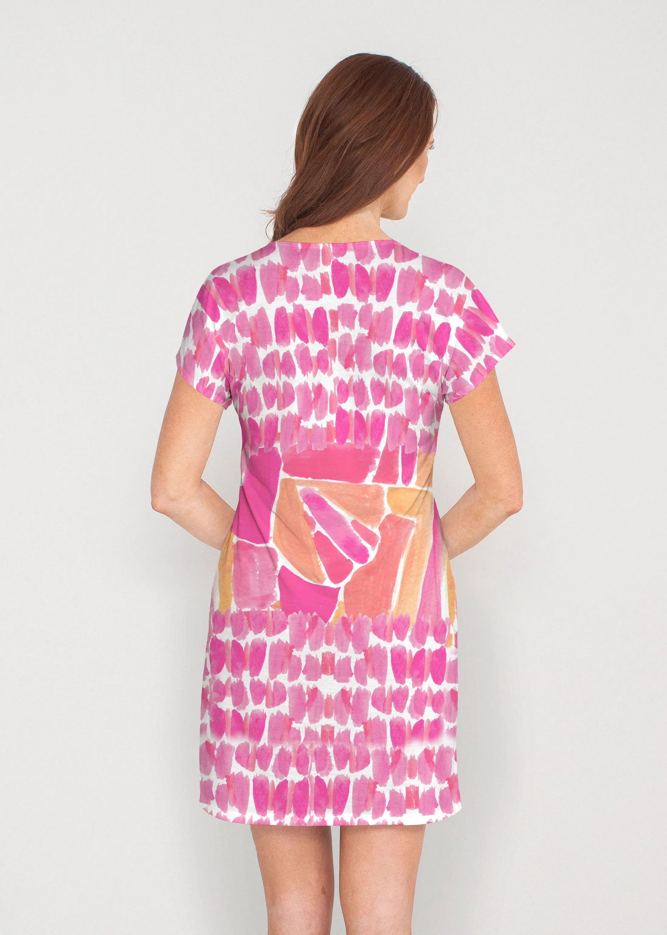 Pebble Walk Orange (17261) ~ French Terry Short Sleeve Crew Dress