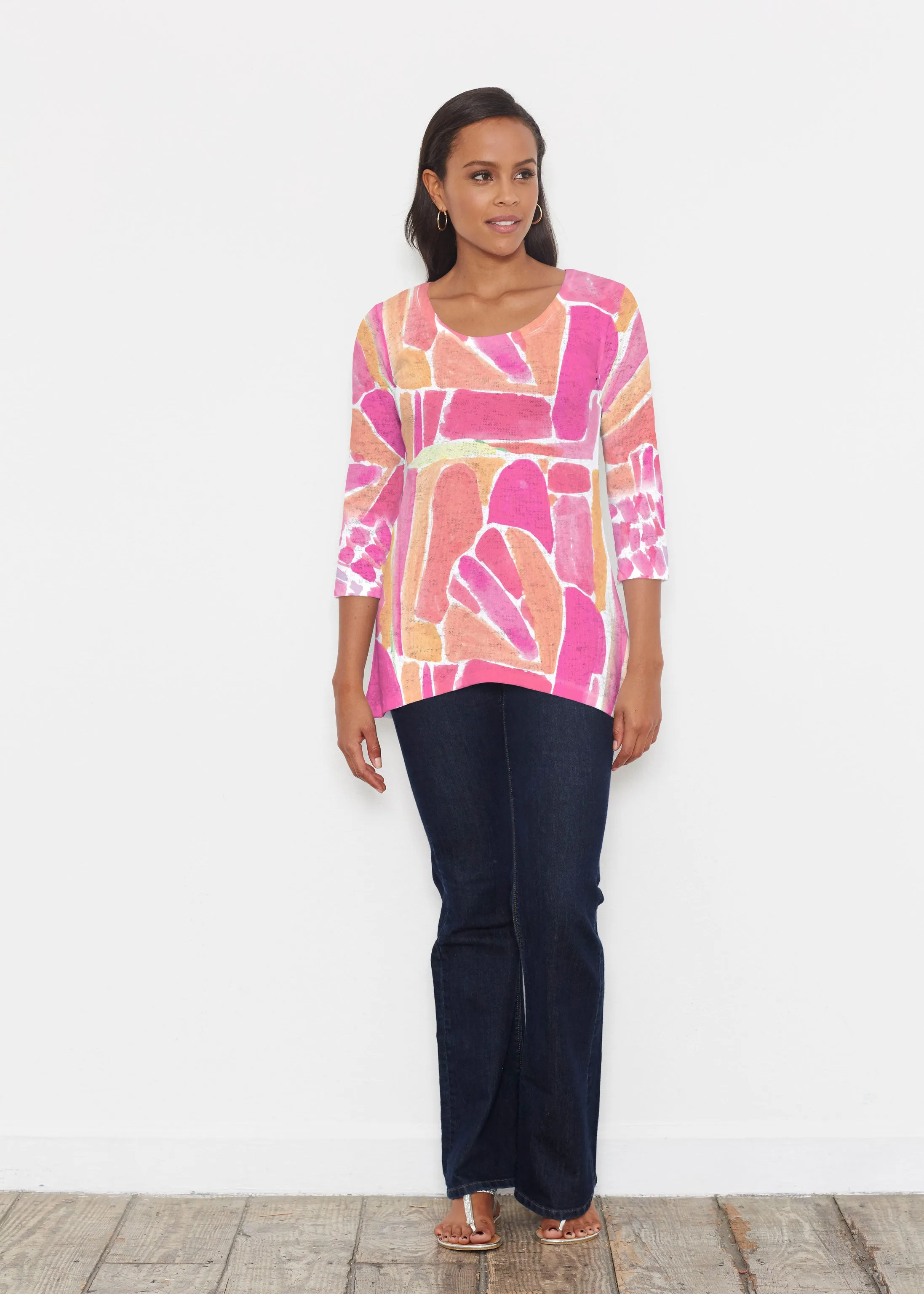 Pebble Walk Orange (17261) ~ Katherine Hi-Lo Thermal Tunic