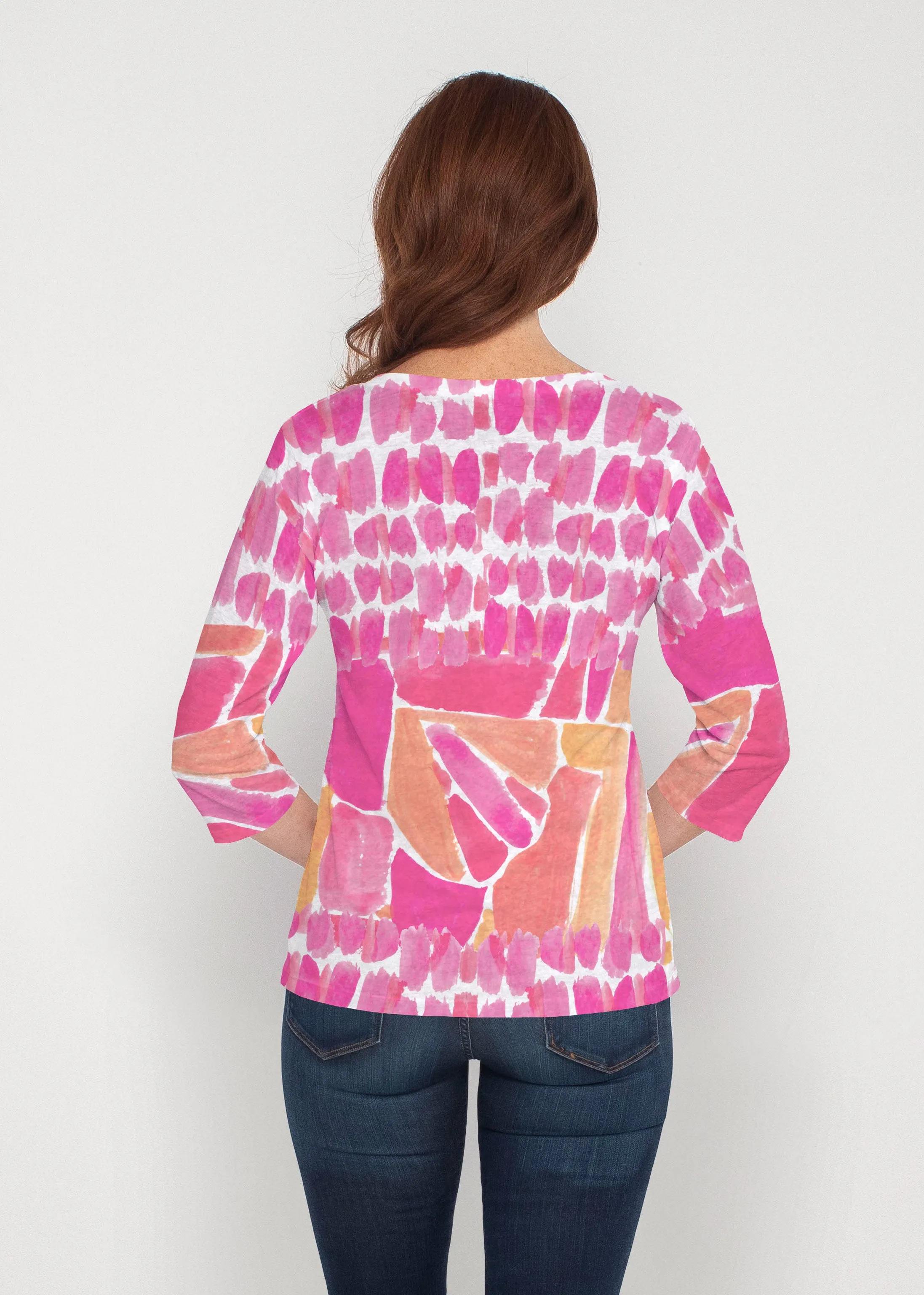 Pebble Walk Orange (17261) ~ Signature 3/4 Sleeve V-Neck Top