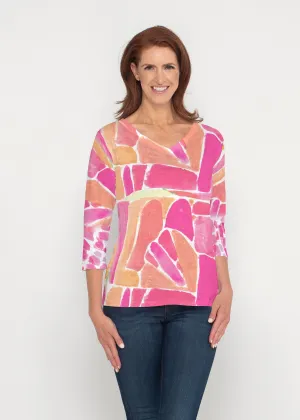 Pebble Walk Orange (17261) ~ Signature 3/4 Sleeve V-Neck Top