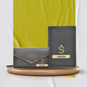 Personalized Lady Wallet and Passport Cover Combo - Grey