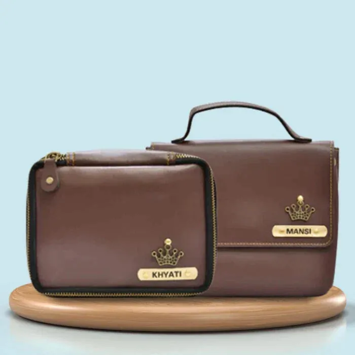 Personalized Mini make up kit   Sling bag - Brown