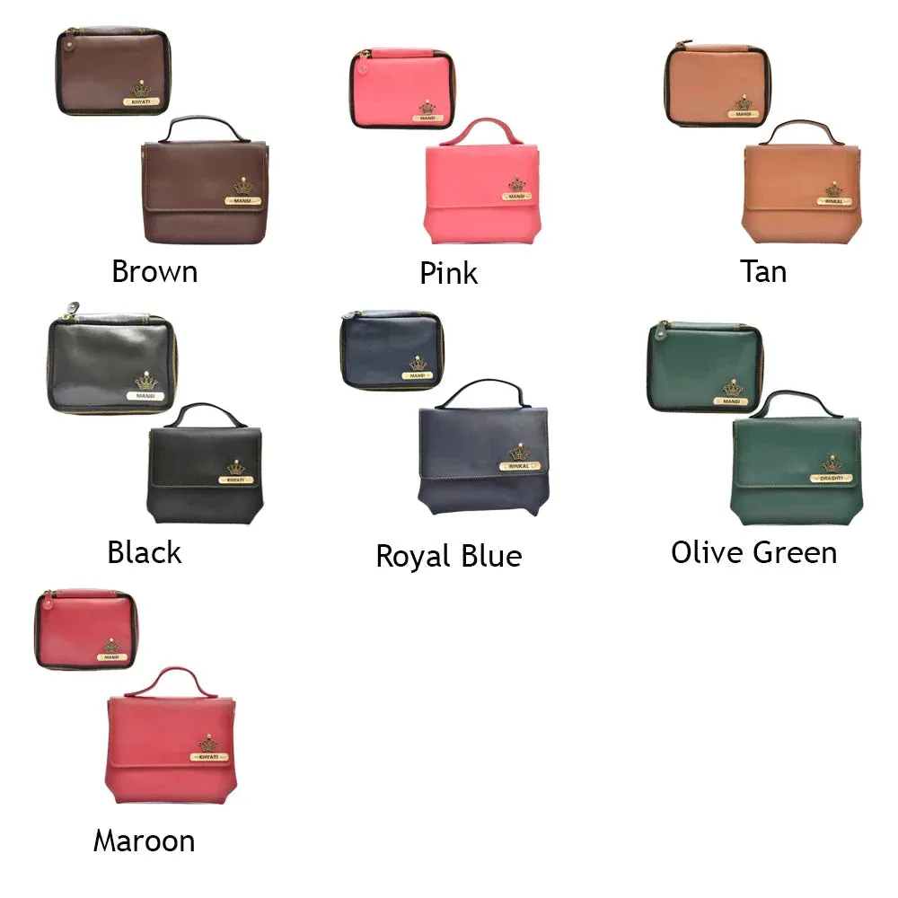 Personalized Mini make up kit   Sling bag - Brown