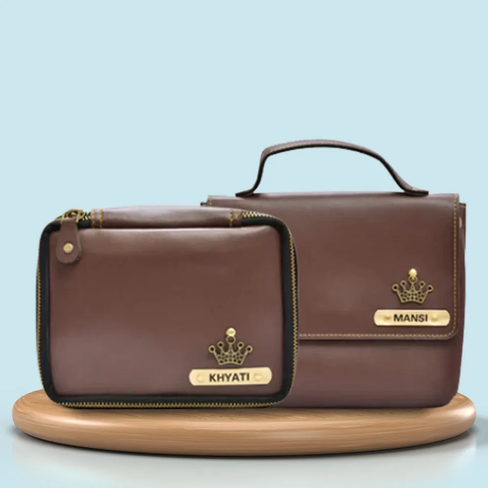 Personalized Mini make up kit   Sling bag - Brown
