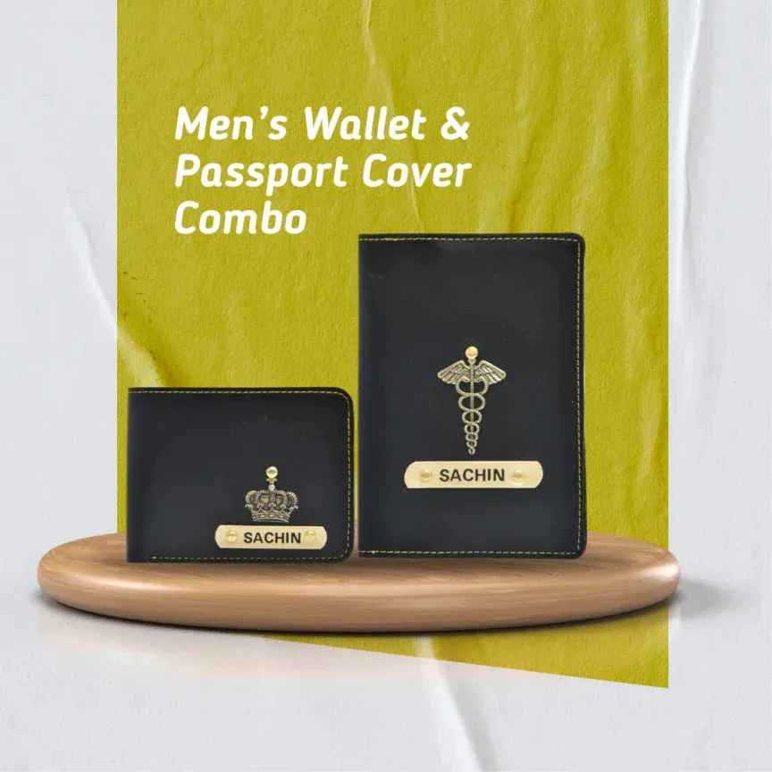 Personalized with Name and Charm Men's 2 Pcs Travel Combo - Black