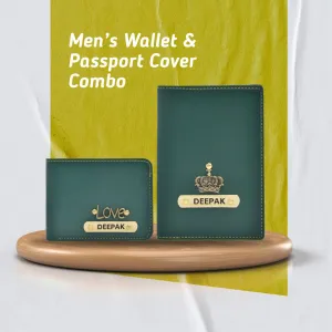 Personalized with Name and Charm Men's 2 Pcs Travel Combo - Green