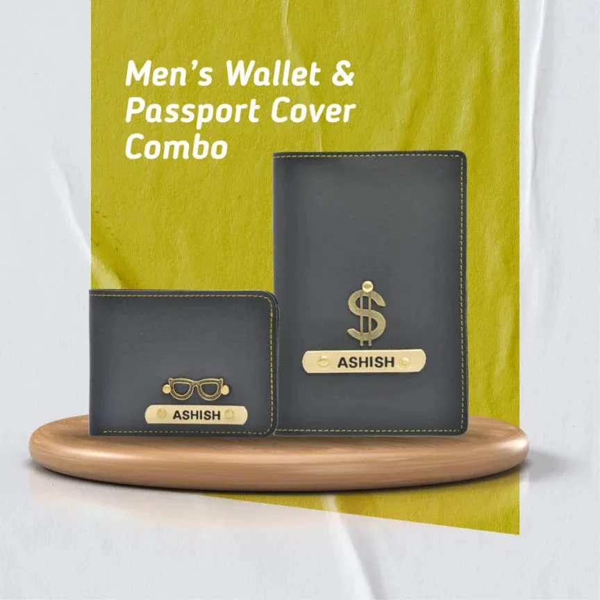 Personalized with Name and Charm Men's 2 Pcs Travel Combo - Grey