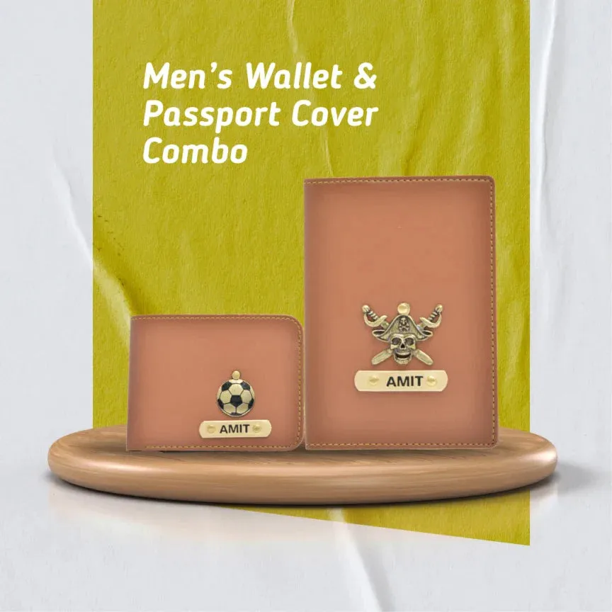 Personalized with Name and Charm Men's 2 Pcs Travel Combo - Tan
