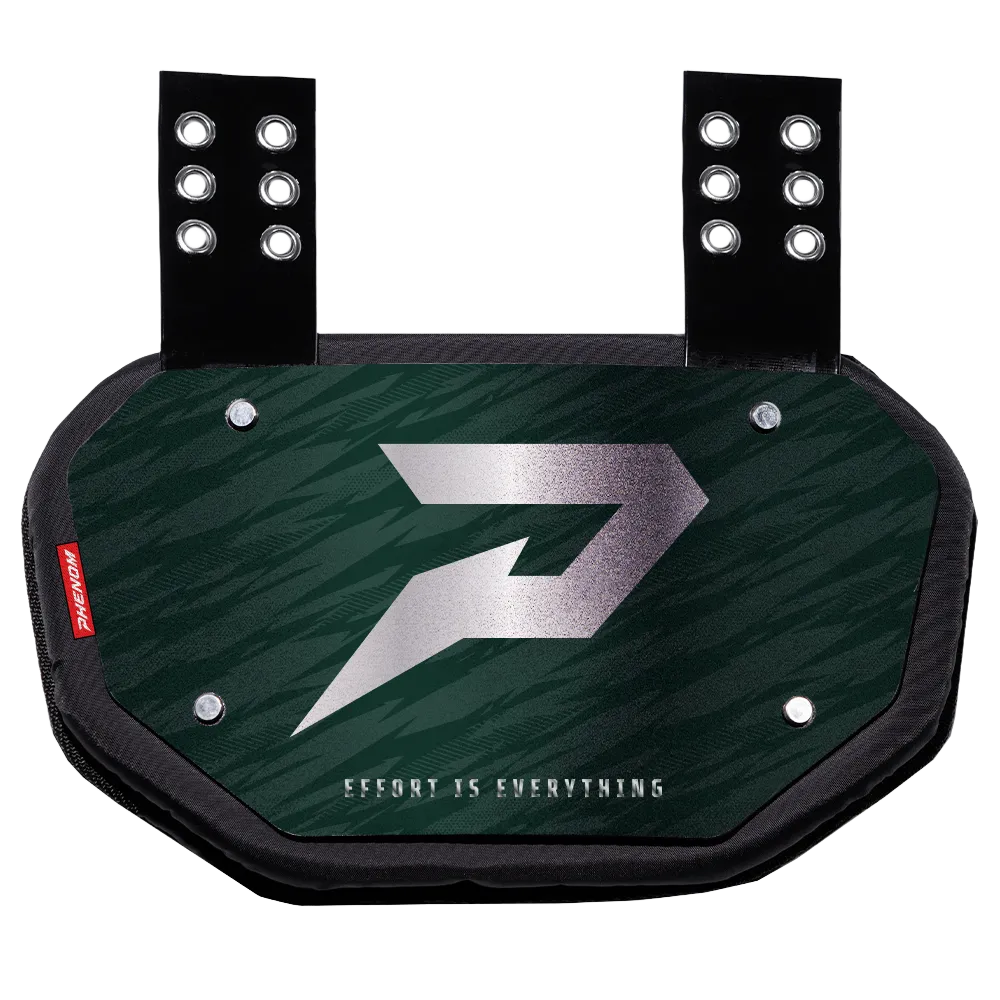 Phenom Elite Football Back Plate - Dark Green with Chrome P Logo