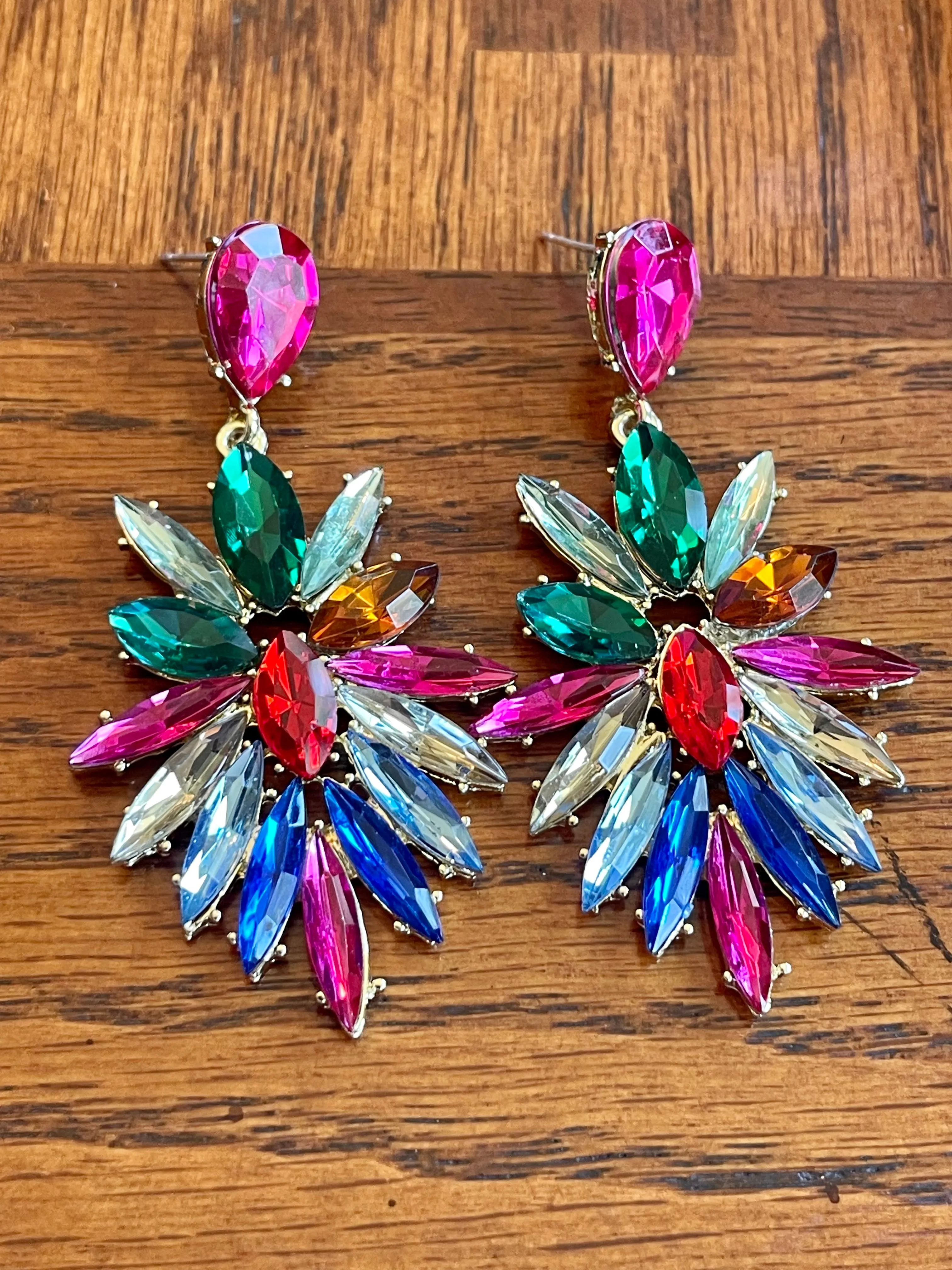 Picture Perfect Rhinestone Cluster Earrings - Multi