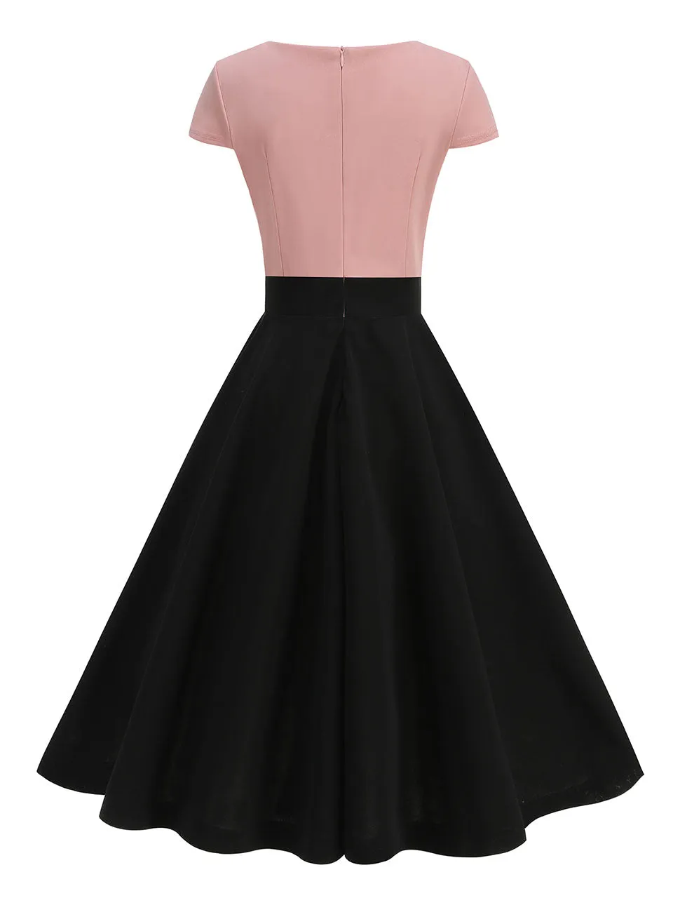 Pink and Black V Neck Cap Sleeve Swing 1950S Vintage Dress