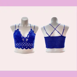 Plus bright blue crochet lace bralette