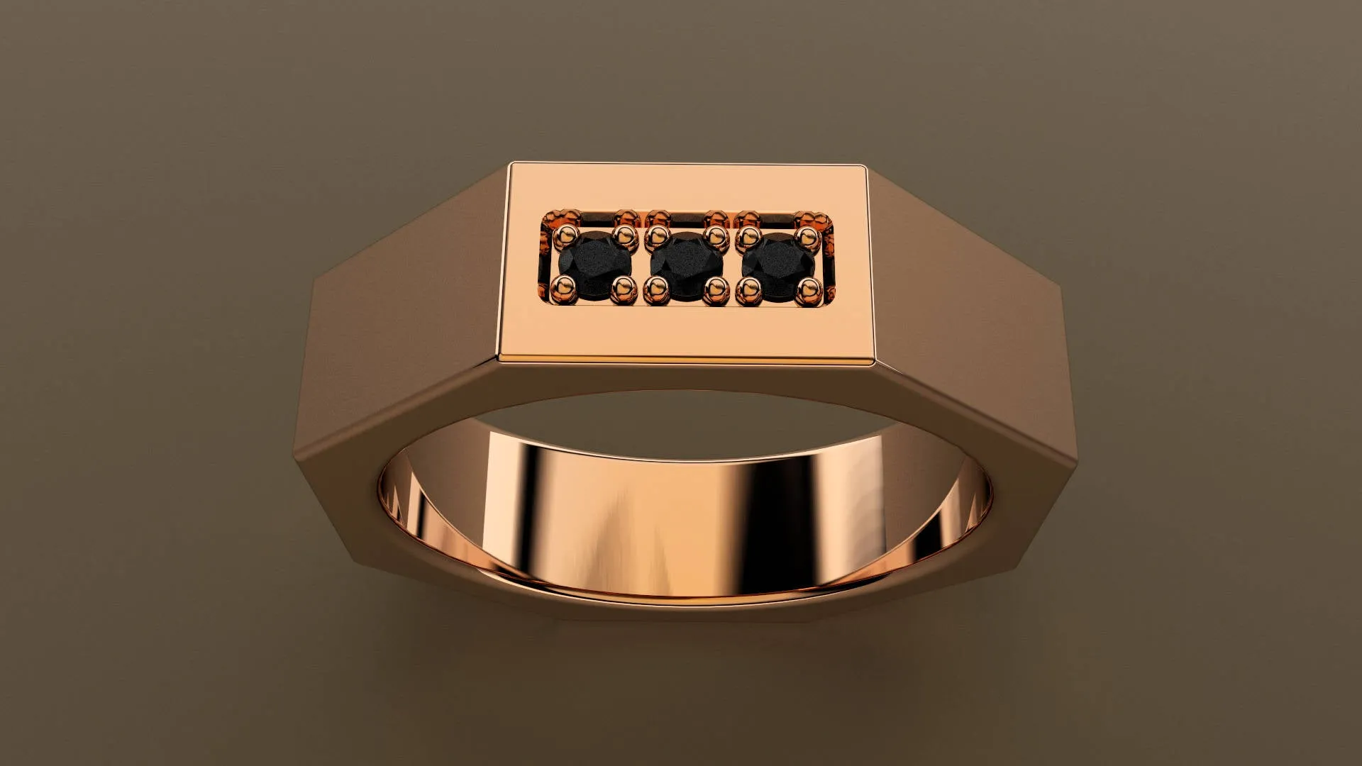 Polished Rose Gold Black Diamond 6mm Octagon Wedding Band