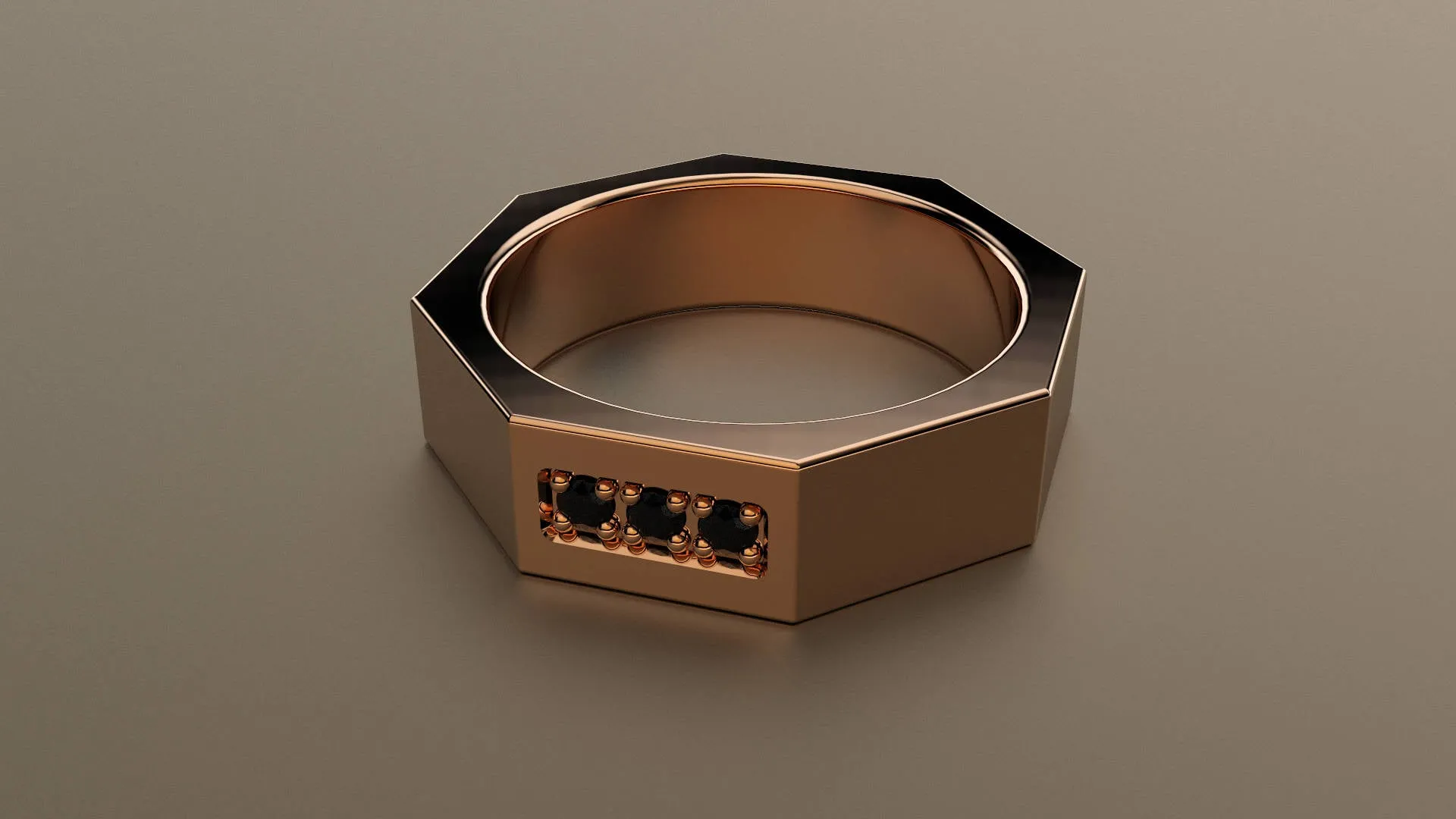 Polished Rose Gold Black Diamond 6mm Octagon Wedding Band