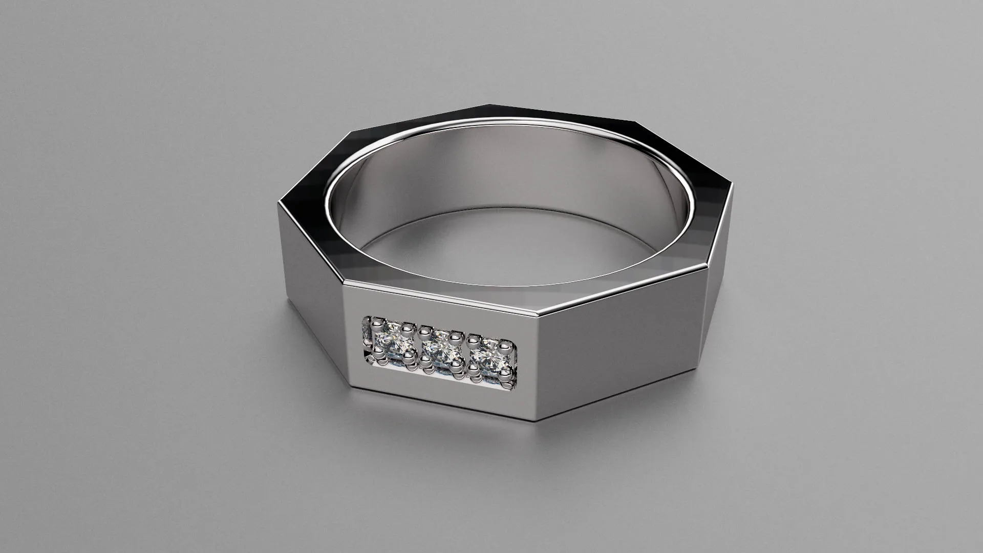 Polished Sterling Silver Diamond 6mm Octagon Wedding Band