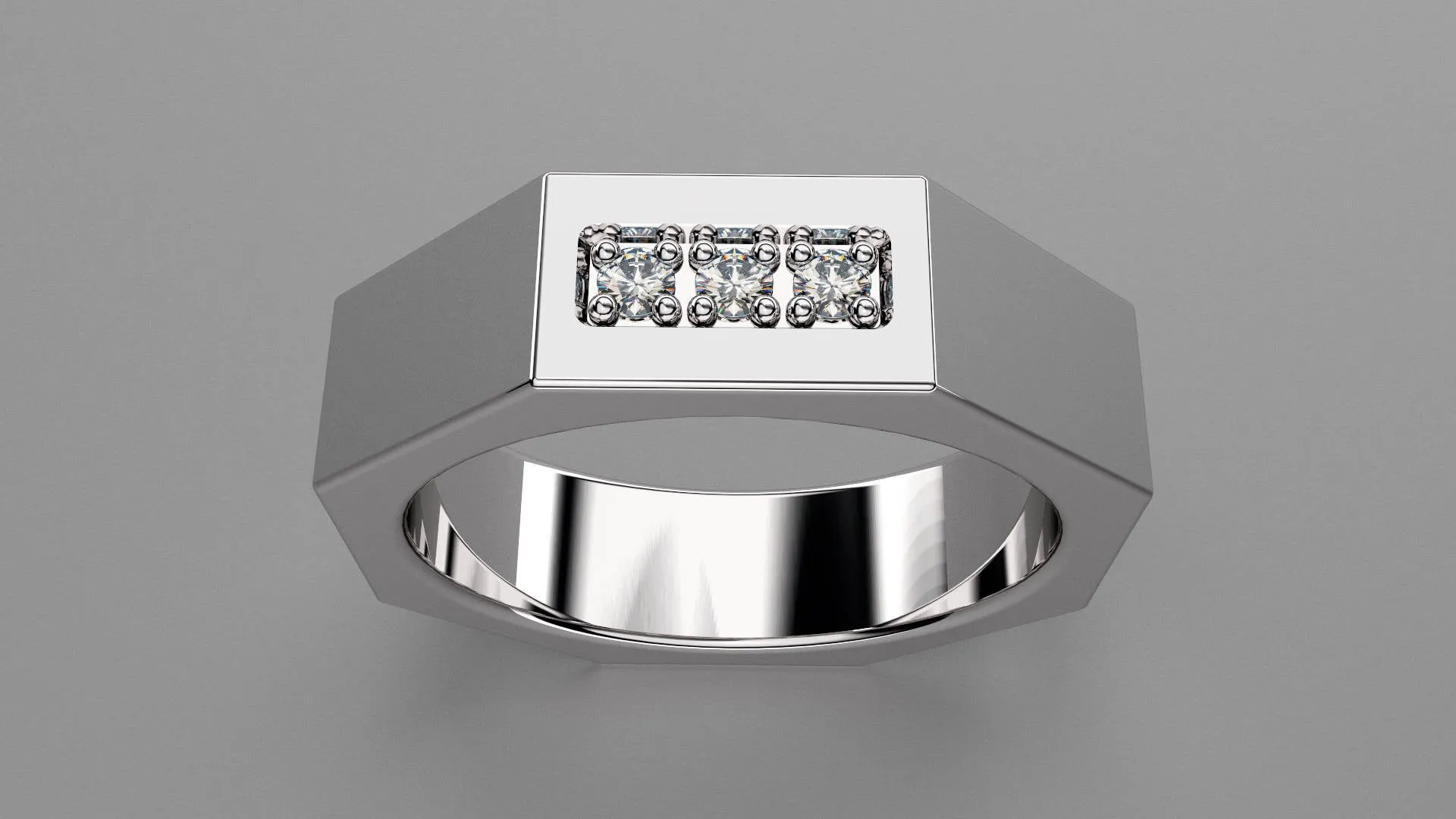 Polished Sterling Silver Diamond 6mm Octagon Wedding Band