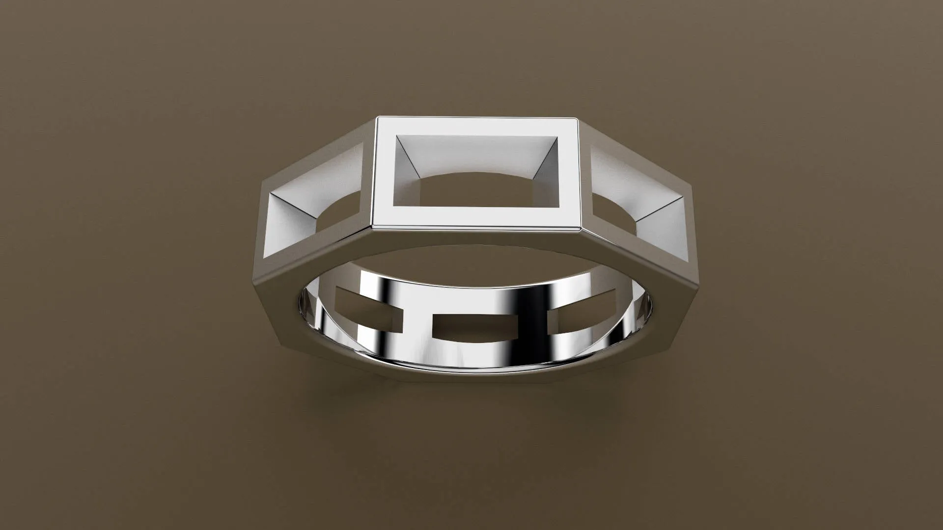 Polished White Gold 6mm Cutout Octagon Bolt Wedding Band
