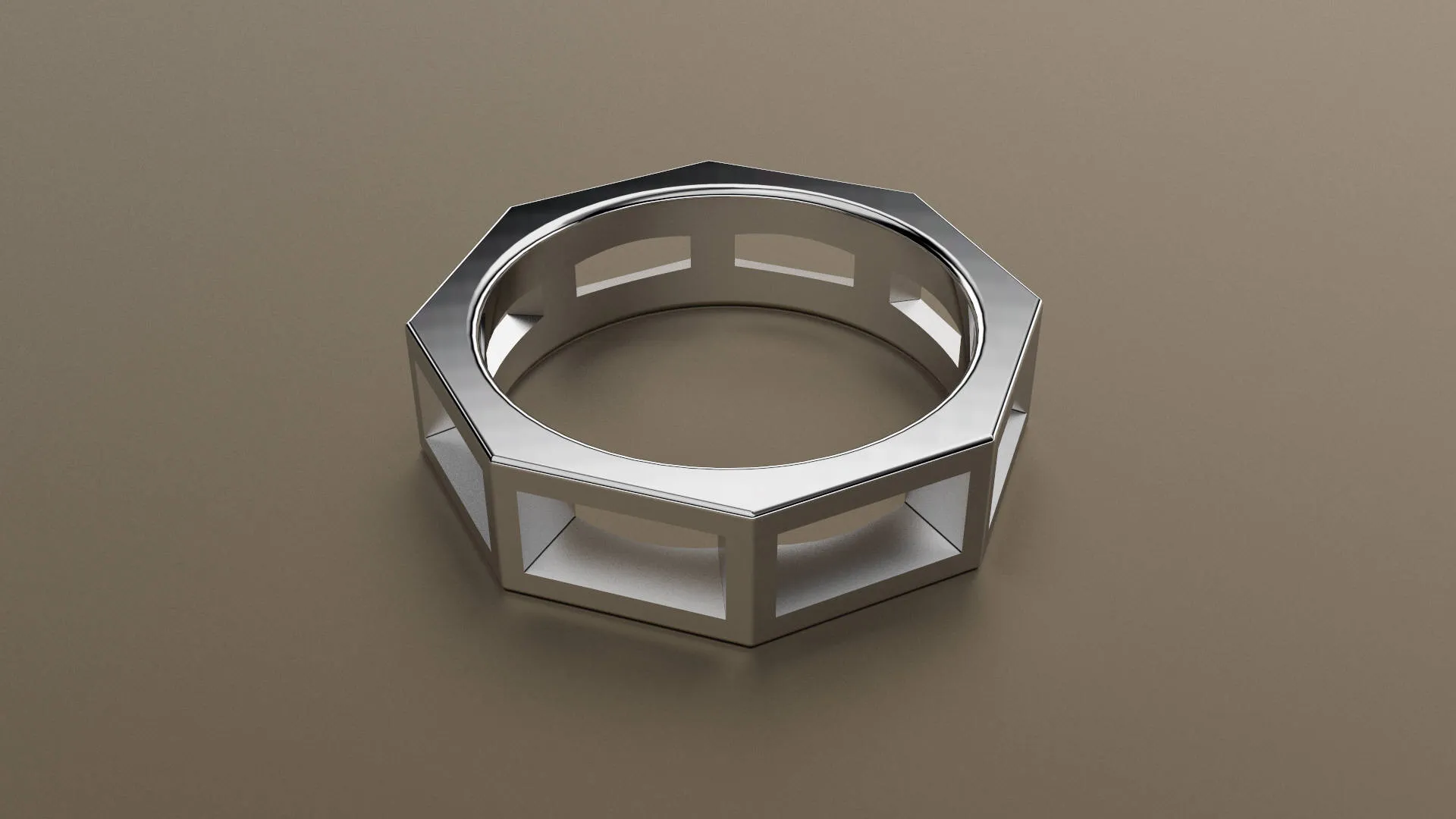Polished White Gold 6mm Cutout Octagon Bolt Wedding Band