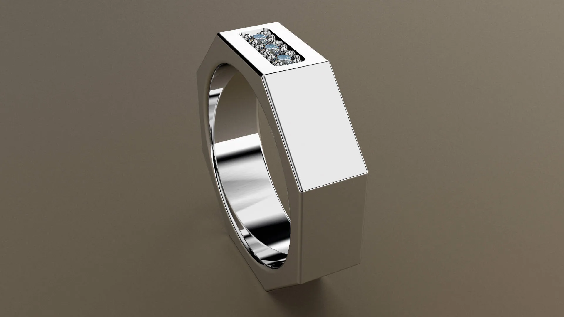 Polished White Gold Dimaond 6mm Octagon Wedding Band