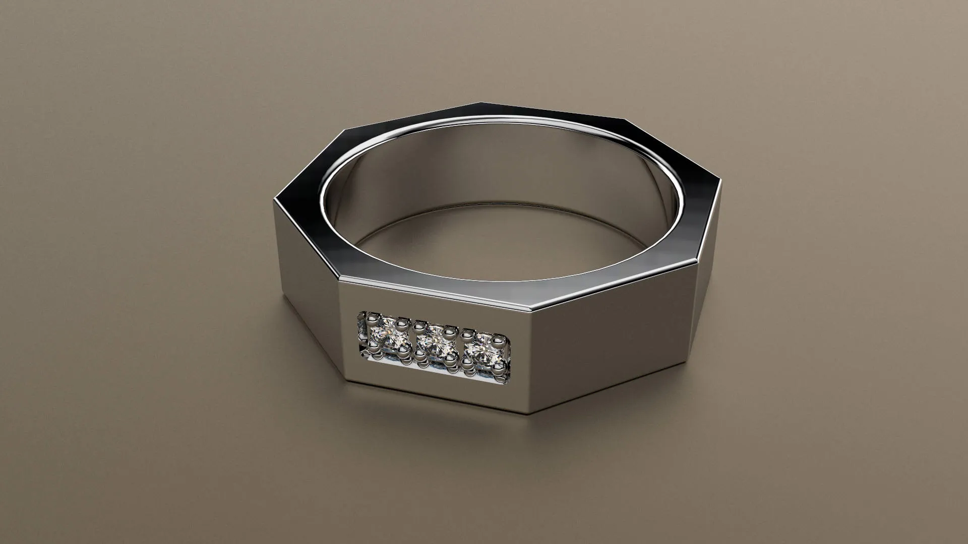 Polished White Gold Dimaond 6mm Octagon Wedding Band