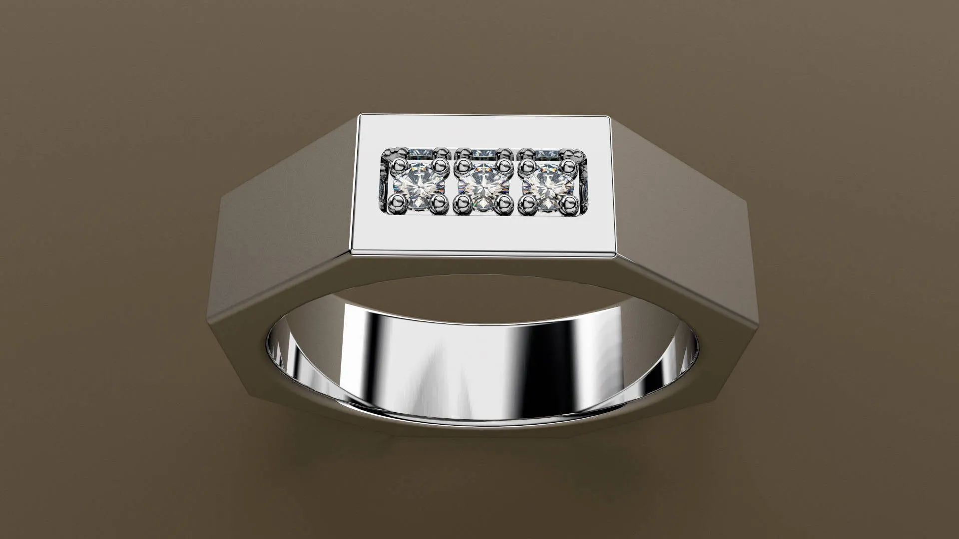 Polished White Gold Dimaond 6mm Octagon Wedding Band