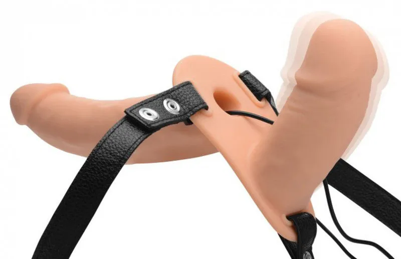 Power Pegger Silicone Vibrating Double  With  Harness - Flesh